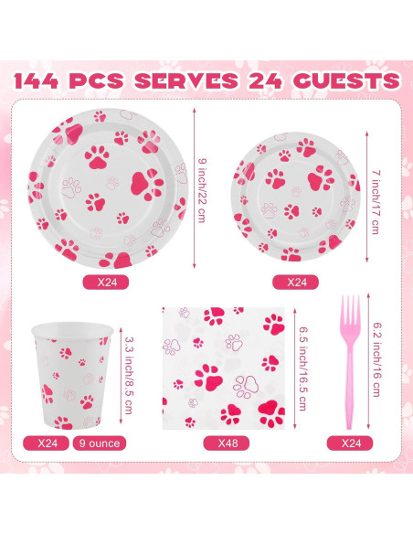 Juego de Vajilla de Fiesta Kochorie 144 Piezas Huella Rosa