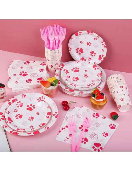 Juego de Vajilla de Fiesta Kochorie 144 Piezas Huella Rosa