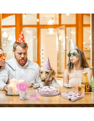 Juego de Vajilla de Fiesta Kochorie 144 Piezas Huella Rosa