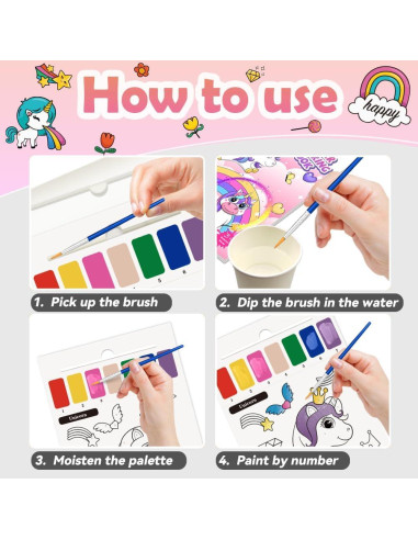 Conjunto de Pintura Acuarela YMluky Unicornio para Niños