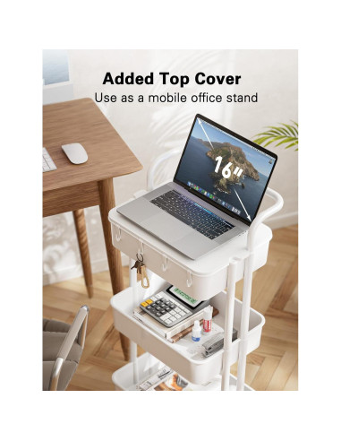 Carro Rodante de 3 Niveles Pipishell Blanco con Mesa Superior