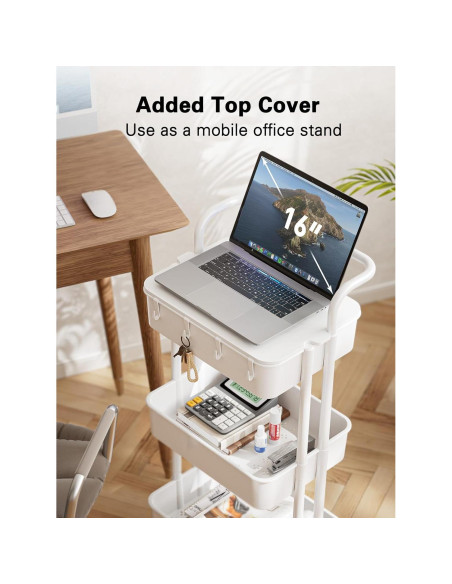 Carro Rodante de 3 Niveles Pipishell Blanco con Mesa Superior