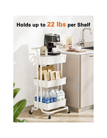 Carro Rodante de 3 Niveles Pipishell Blanco con Mesa Superior