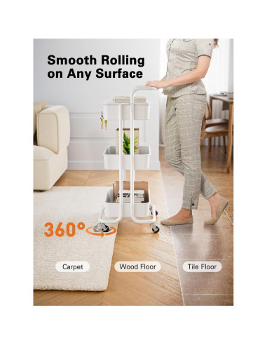 Carro Rodante de 3 Niveles Pipishell Blanco con Mesa Superior