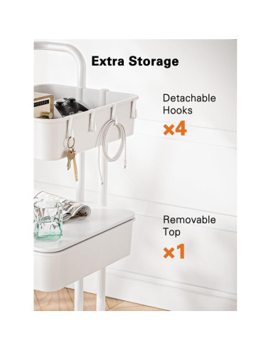 Carro Rodante de 3 Niveles Pipishell Blanco con Mesa Superior