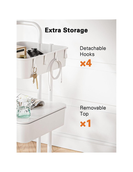 Carro Rodante de 3 Niveles Pipishell Blanco con Mesa Superior