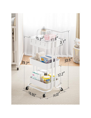 Carro Rodante de 3 Niveles Pipishell Blanco con Mesa Superior