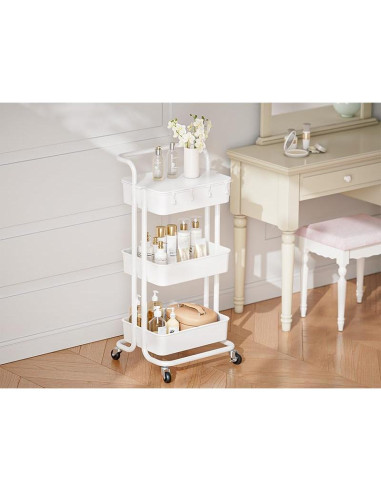 Carro Rodante de 3 Niveles Pipishell Blanco con Mesa Superior