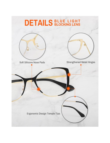 Gafas de Luz Azul ROWCHIC Mujeres Gato Ojo Montura TR90