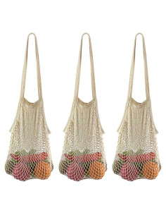 Bolsas de Compras Reutilizables de Algodón Beige - 3 Piezas