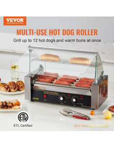 Rodillo de Perros Calientes VEVOR 5 Rodillos 750W Acero Inoxidable 2
