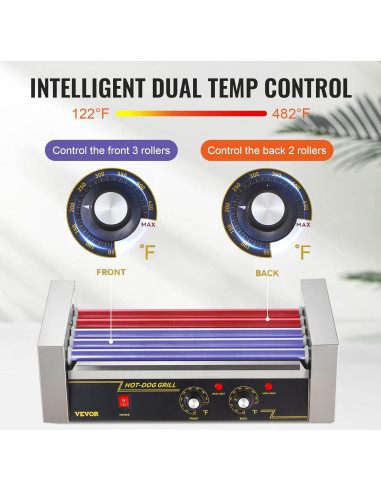 Rodillo de Perros Calientes VEVOR 5 Rodillos 750W Acero Inoxidable