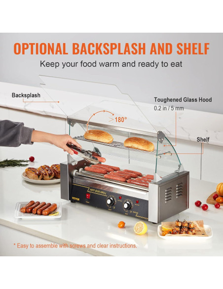 Rodillo de Perros Calientes VEVOR 5 Rodillos 750W Acero Inoxidable