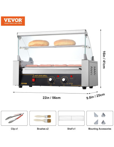 Rodillo de Perros Calientes VEVOR 5 Rodillos 750W Acero Inoxidable