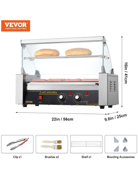 Rodillo de Perros Calientes VEVOR 5 Rodillos 750W Acero Inoxidable