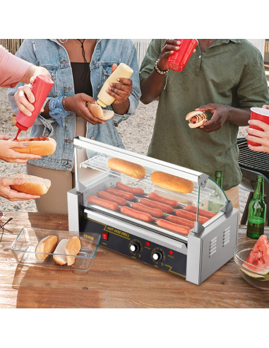Rodillo de Perros Calientes VEVOR 5 Rodillos 750W Acero Inoxidable