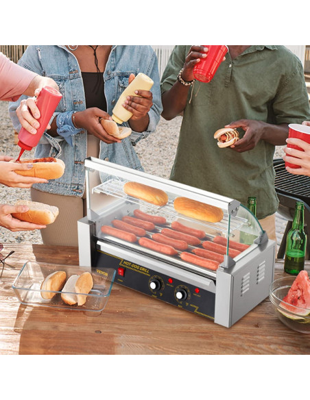 Rodillo de Perros Calientes VEVOR 5 Rodillos 750W Acero Inoxidable