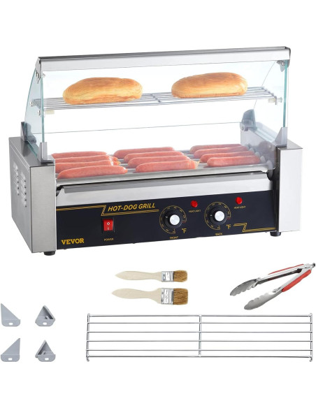 Rodillo de Perros Calientes VEVOR 5 Rodillos 750W Acero Inoxidable