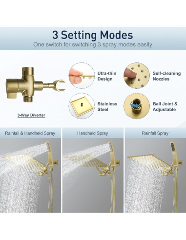 Cabezal de Ducha de Lluvia Psylc 10" Oro Cepillado Doble Alta Presión