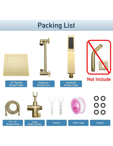 Cabezal de Ducha de Lluvia Psylc 10" Oro Cepillado Doble Alta Presión