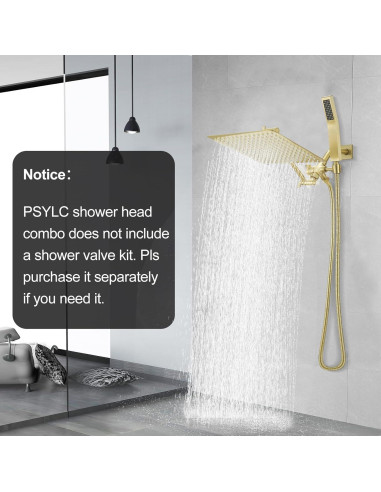 Cabezal de Ducha de Lluvia Psylc 10" Oro Cepillado Doble Alta Presión