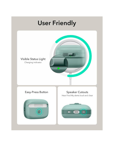 Funda ESR para AirPods Pro 2/1 Gen Verde, MagSafe