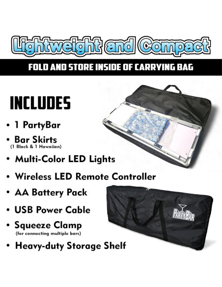 Bar Portátil Plegable PartyLife con Luces LED y Faldas