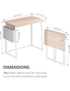 Escritorio Plegable 4NM DD002-XZ Natural y Blanco 80x45 cm 2