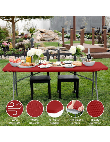 Mantel Ajustado de Poliéster Rojo 183x76 cm Shamrock Home