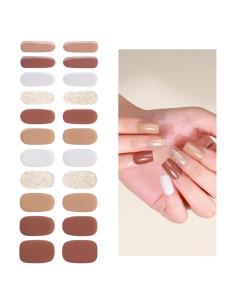 Tiras de Uñas de Gel Sin Luz Yekafue 22 Pcs Brillo Dorado