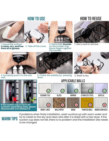 Soporte para Esponjas TAILI 4 en 1 con Ventosa - Negro