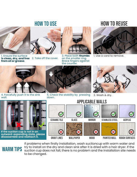 Soporte para Esponjas TAILI 4 en 1 con Ventosa - Negro