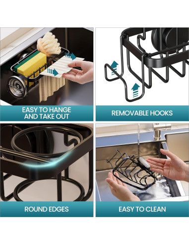 Soporte para Esponjas TAILI 4 en 1 con Ventosa - Negro