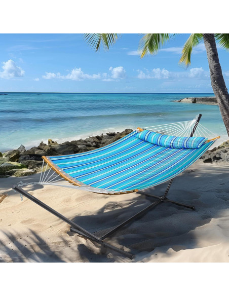 Hamaca Doble SUPERJARE con Soporte y Almohada Desmontable - Azul Aqua