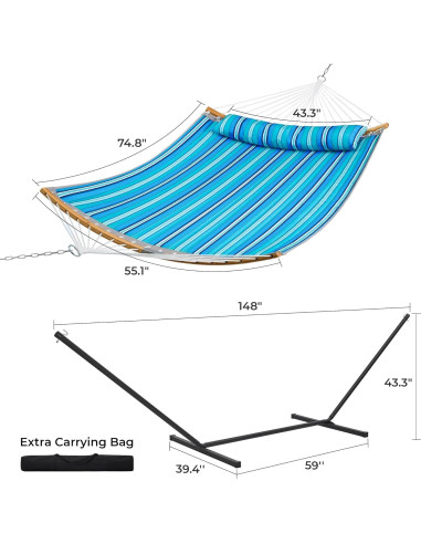 Hamaca Doble SUPERJARE con Soporte y Almohada Desmontable - Azul Aqua