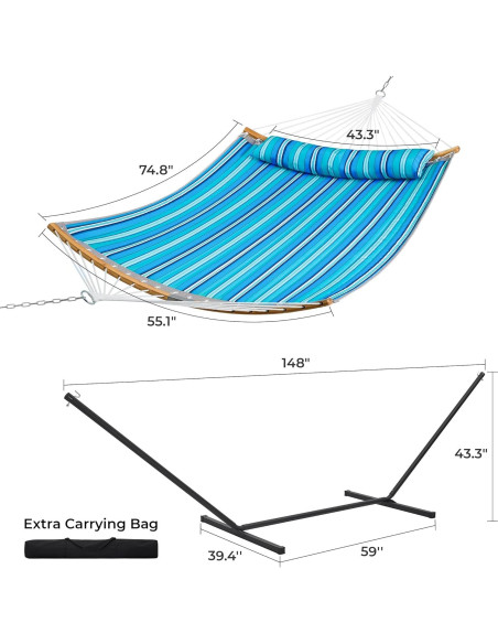 Hamaca Doble SUPERJARE con Soporte y Almohada Desmontable - Azul Aqua