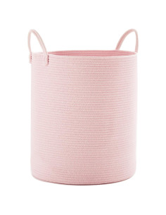 Cesta de lavandería rosa MOJOSCEND 50L algodón redonda