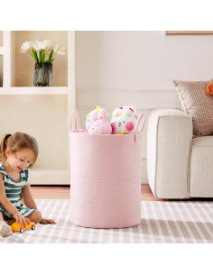 Cesta de lavandería rosa MOJOSCEND 50L algodón redonda 2