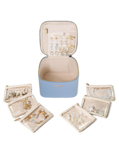 Caja de Joyería de Viaje FREEAMG Azul Bebé 6 Compartimentos