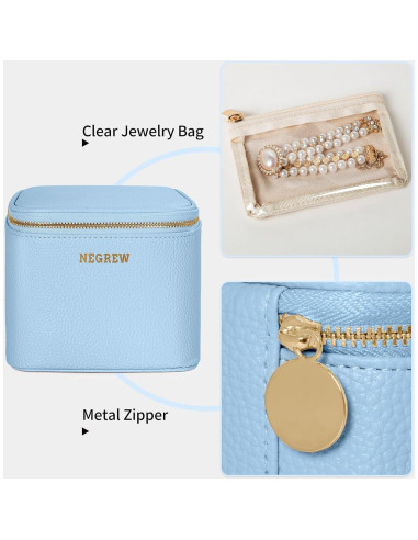 Caja de Joyería de Viaje FREEAMG Azul Bebé 6 Compartimentos