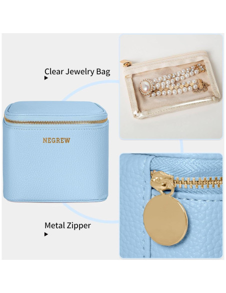 Caja de Joyería de Viaje FREEAMG Azul Bebé 6 Compartimentos