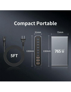 Estación de Carga 10 Puertos GaN 765W para Dispositivos Móviles 2