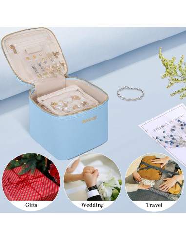 Caja de Joyería de Viaje FREEAMG Azul Bebé 6 Compartimentos