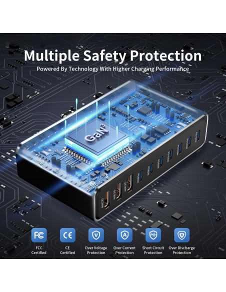Estación de Carga 10 Puertos GaN 765W para Dispositivos Móviles