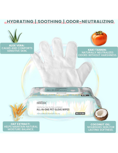 100 Toallitas para Mascotas IMMHABI con Guantes Hipoalergénicas