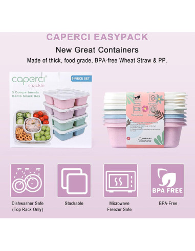 Conjunto de Contenedores Caperci 5 Paquetes Bento Reutilizables