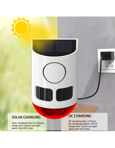 Alarma Solar de Movimiento QXMH 110dB con Luz Estroboscópica