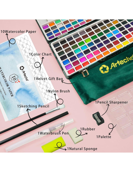 Juego de Pintura Acuarela Artecho 128 Colores con Accesorios