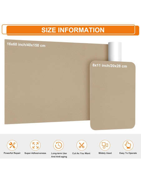 Cinta de Reparación de Cuero Autoadhesiva Cahomo 40x150 cm Beige
