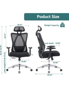 Silla Ergonómica Sweetcrispy con Respaldo Alto y Reposacabezas 2